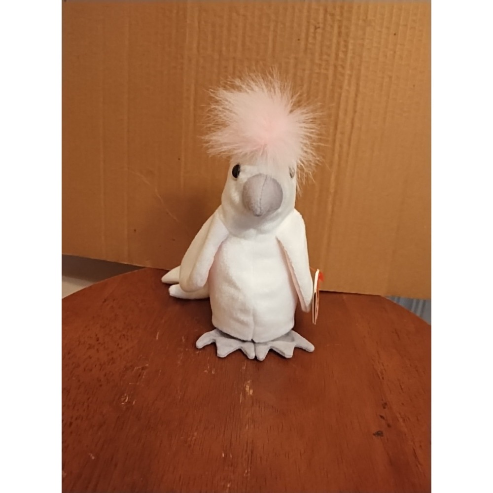 Ty Beanie Babies Kuku Bird White Pink Feathered Cockatoo Plush 1997 4092